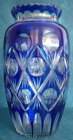 Czechoslovakian Blue and Flint Cut Glass Vase