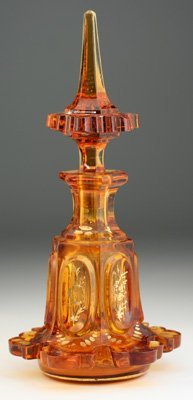 AMBER GLASS PAGODA TABLE SCENT PERFUME BOTTLE