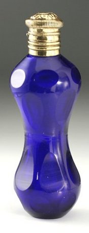 WAISTED COBALT BLUE GLASS SCENT PERFUME BOTTLE