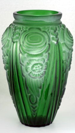 FRENCH DECO LARGE GREEN MOULDED VASE POSSIBLY MLLER FRERES