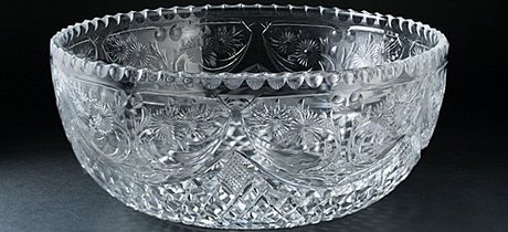 LARGE EDWARDIAN ENGRAVED & CUT CRYSTAL BOWL