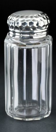 SILVER HAMMER TOP CRYSTAL SCENT PERFUME BOTTLE JAR