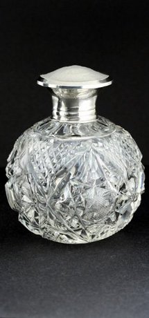 SPHERICAL CUT CRYSTAL SCENT PERFUME BOTTLE, SILVER TOP