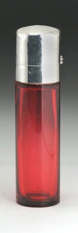 RUBY CYLINDER SCENT PERFUME BOTTLE, STERLING SILVER TOP