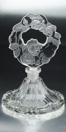 CZECHOSLOVAKIAN DECO SCENT PERFUME BOTTLE WITH ROSES TOP