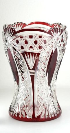 BOHEMIAN RUBY OVERLAY CRYSTAL VASE, HAIDA STEINSCHNAU