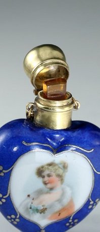 PORCELAIN HEART SHAPE SCENT PERFUME BOTTLE WITH PORTRAIT MOTIF