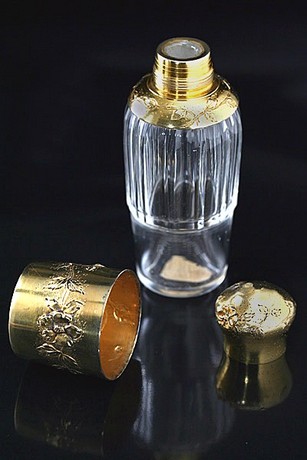 FRENCH CRYSTAL & SILVER GILT ABSINTHE, SPIRITS BOTTLE, LIKE SCENT PERFUME BOTTLE