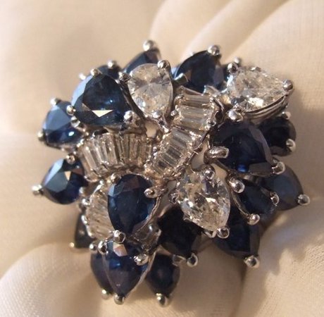 3ct DIAMOND 5ct SAPPHIRE Estate COCKTAIL CLUSTER RING