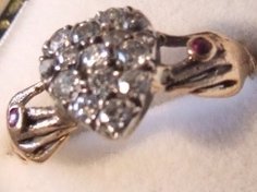 GEORGIAN FEDE FRIENDSHIP RING Diamond Ruby CLADDAGH