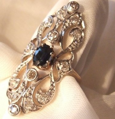 ANTIQUE DIAMOND SAPPHIRE EDWARDIAN PLATINUM Dress Ring