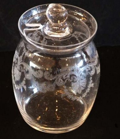 Etched glass preserve pot