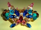 Vintage Multi-coloured Rhinestones Butterfly Clamper Bracelet