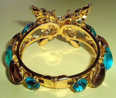 Vintage Multi-coloured Rhinestones Butterfly Clamper Bracelet