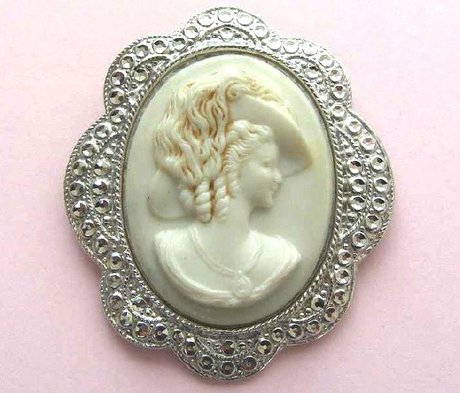 Vintage Silver and Cameo Charles Horner Brooch Pin