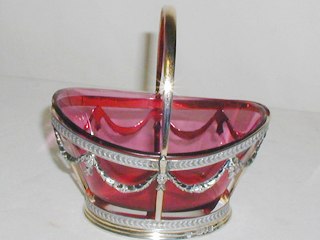 Silver & Cranberry Glass Basket