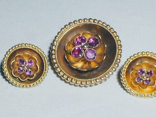 Gold & Garnet Brooch Earring Set