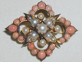 Victorian Coral & Pearl Brooch