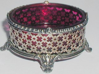 Victorian Silver Plate Cranberry Salt