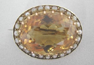 9 ct Gold, Citrine & Pearl Brooch