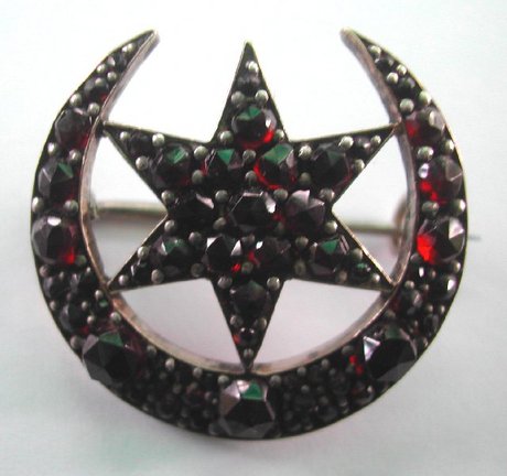 Victorian Garnet Moon & Star Brooch