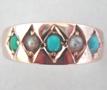 15 ct Gold Turquoise and Pearl Ring