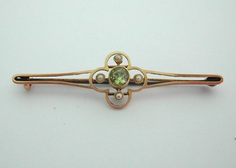 Peridot and Pearl Brooch