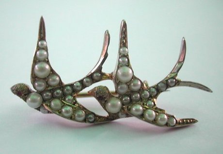 Silver Gilt and Pearl Swallow Brooch