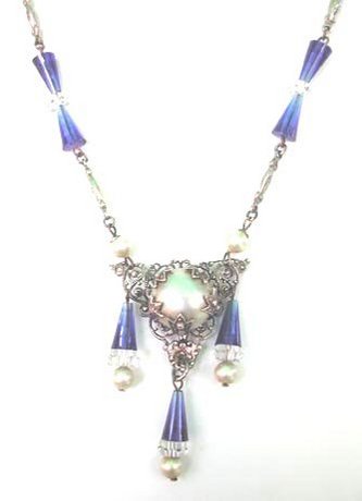 Pearl and Blue Glass Necklace